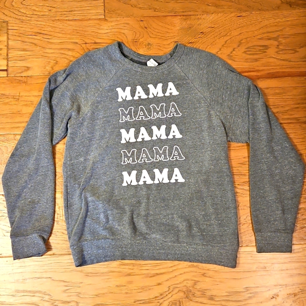 Bella + Canvas Mama Sweatshirt Gray Large Women Cozy Soft Mom Mother Crew Neck